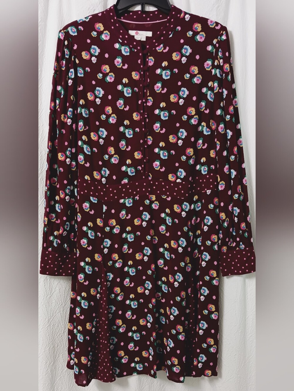 BODEN Women's Floral Burgundy Button-Front Dress Size 12 - Picture 4 of 16